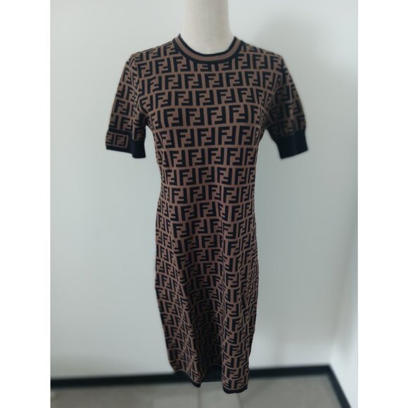 Fendi FF Zucca Brown Knit Dress - Picture 2 of 9